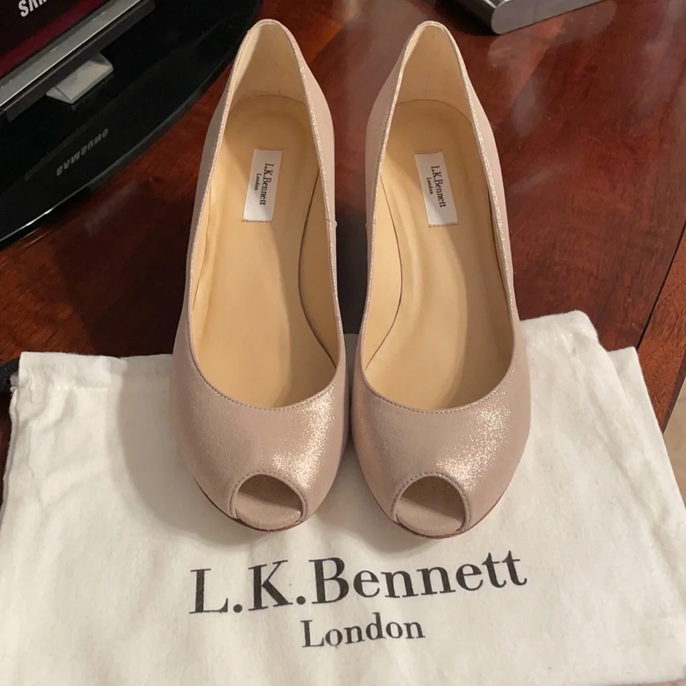 LK Bennett Edee Gold Suede Heels Espadrille Sandals Kate Middleton Size 37
